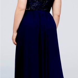 Metallic lace off the shoulder dress